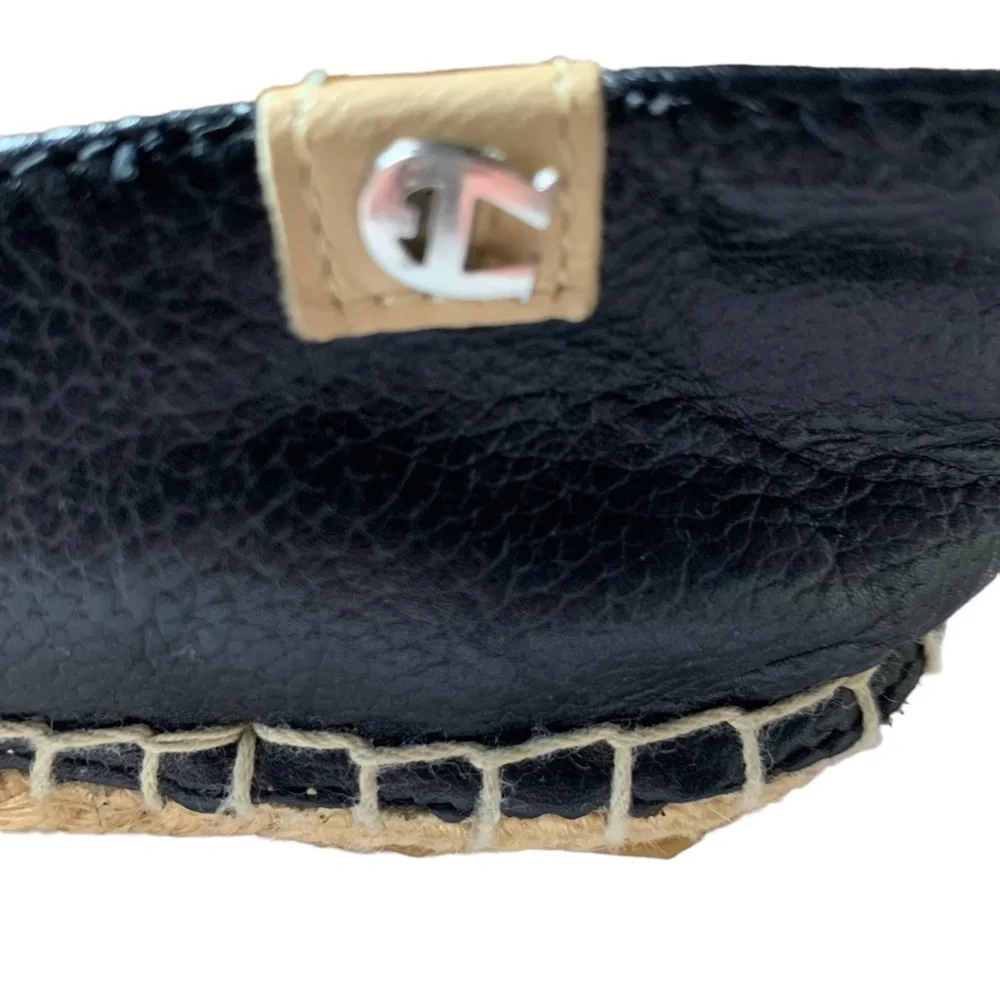 Etienne Aigner Black Leather Flat Espadrille /Tortoise Shell & Silver Accents